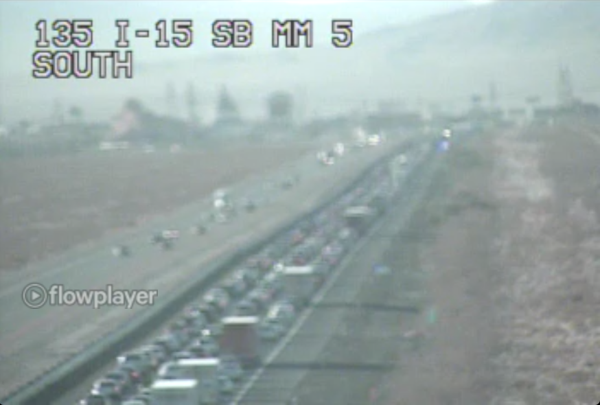 Thanksgiving weekend traffic packs I15 at CaliforniaNevada border